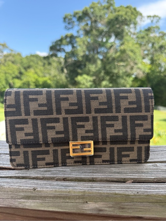 Source Unknown Handbags - Zucca Canvas Wallet on a chain in Brown and Black with Gold Hardware